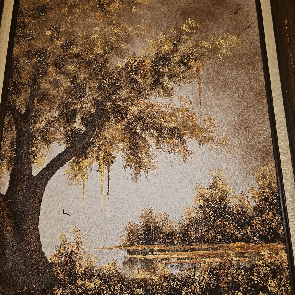 Chester Lewis Perez 3D Raised Oil On Canvas Landscape Original Painting 24x28”